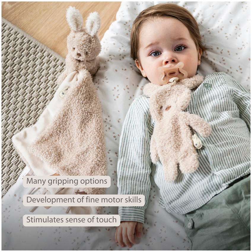 Doudou attache-sucette Lapin Teddy bouclette Ecru 