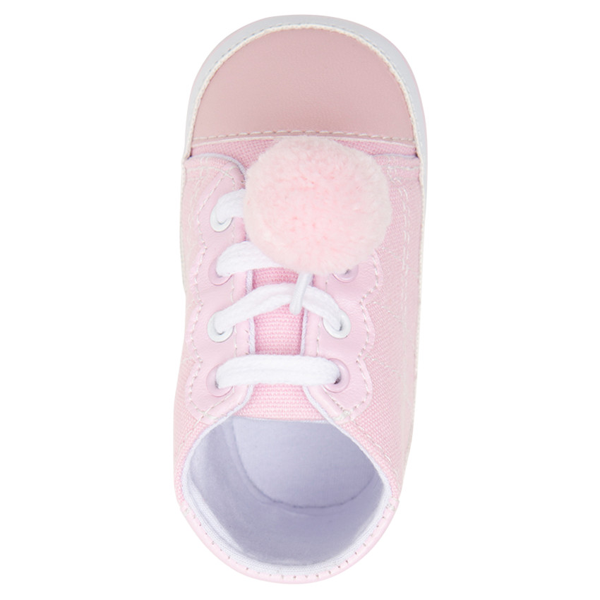 Baskets souples en toile à lacets et pompon pour bébé fille 