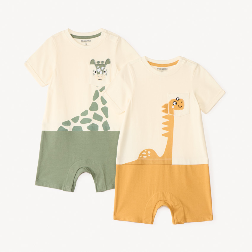 Lot de 2 combishorts effet 2 en 1 motif animal pour bébé garçon