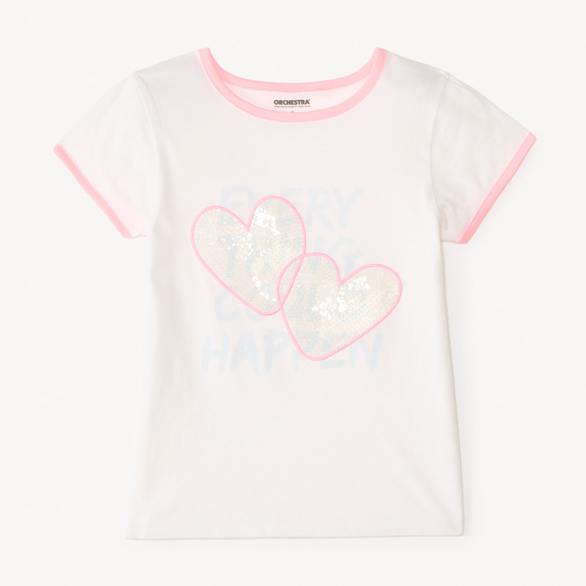 T-shirt manches courtes motifs à sequins fantaisie pour fille 