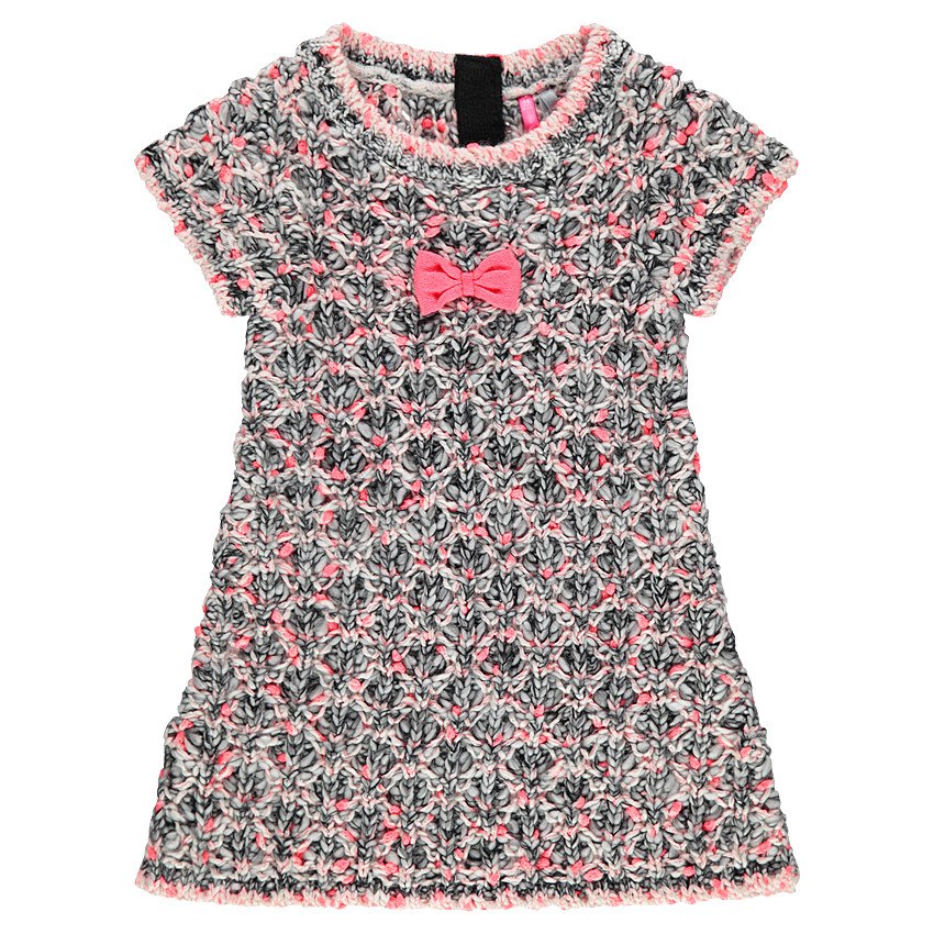 Robe manches courtes en grosse maille avec noeud fantaisie 