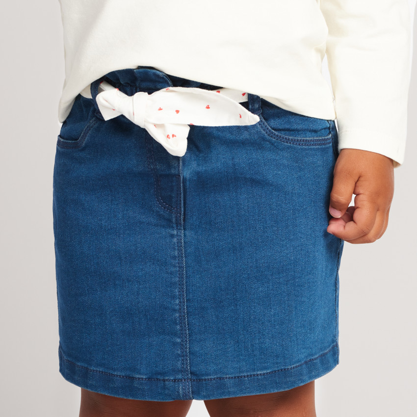 Jupe courte effet denim avec ceinture à nouer pour bébé fille 