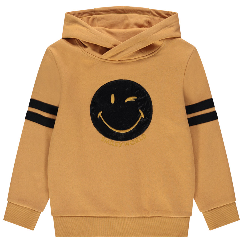 Sweat à capuche en molleton print effet velours et broderie Smileyworld pour garçon 