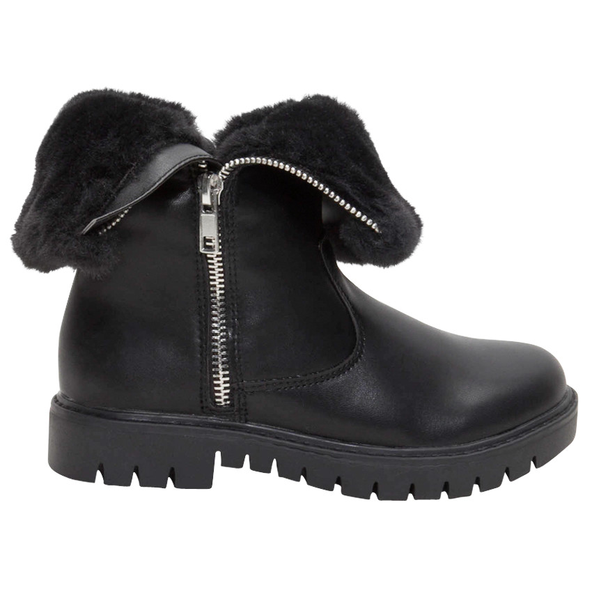 1/2 bottes effet cuir avec doublure en fausse fourrure et zip 