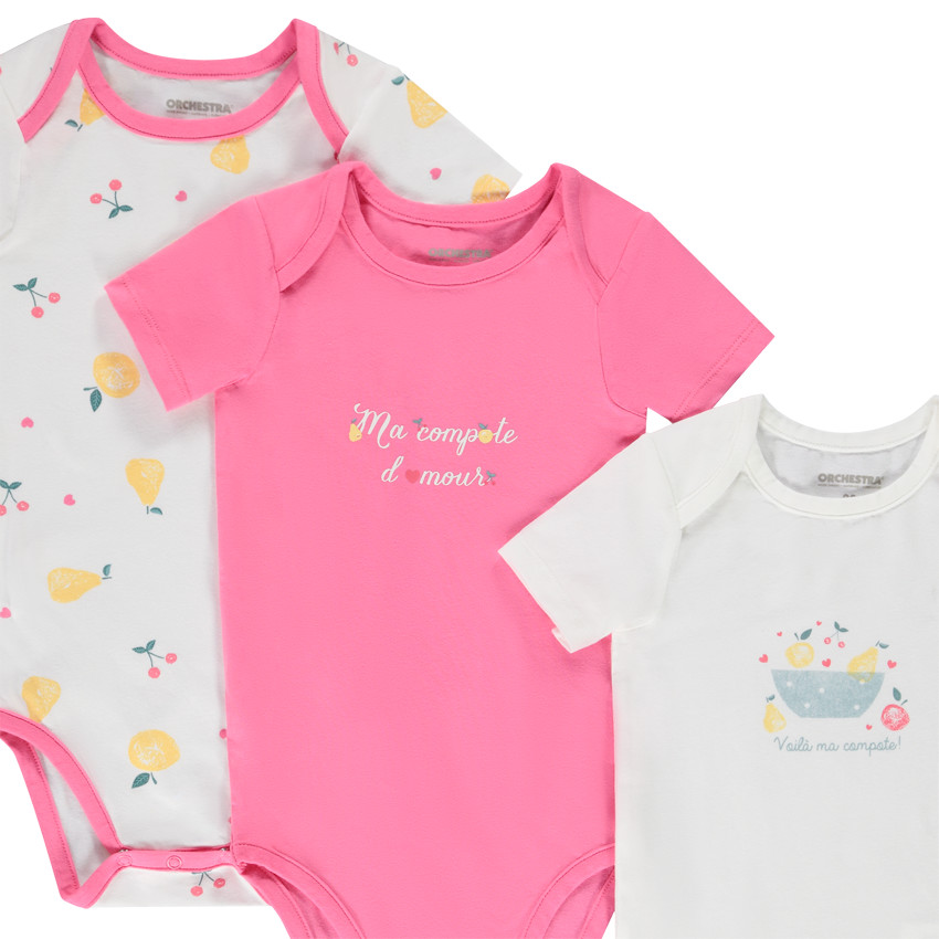 Lot de 5 bodies manches courtes pour bébé fille - Ouvertures différentes selon l'âge 