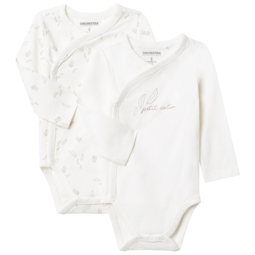 Lot de 2 bodies manches longues en coton print plumes pour bébé 
