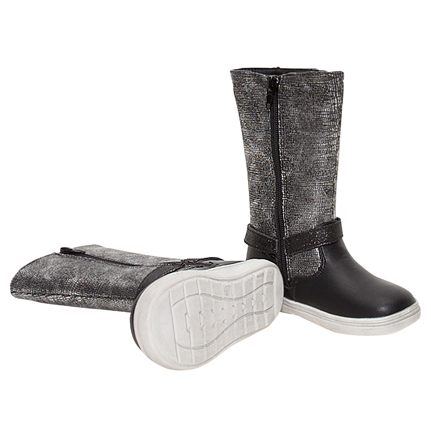 Bottes noires et argentées avec rivets et boucle à paillettes 