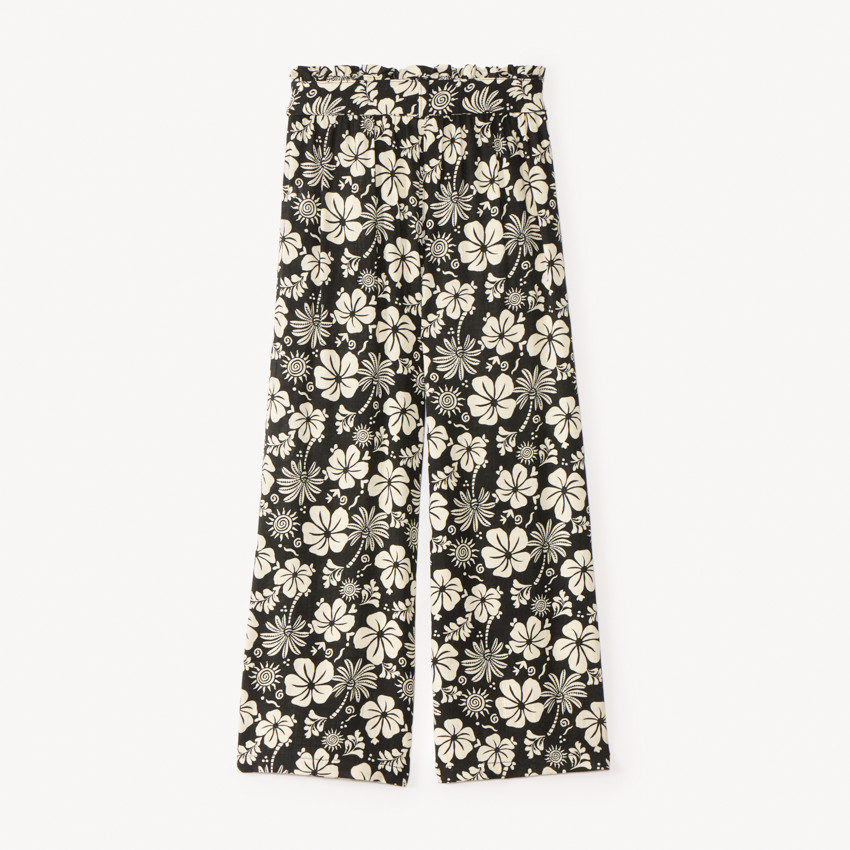 Pantalon fluide à imprimé fleurs exotiques avec ceinture nouée pour fille 