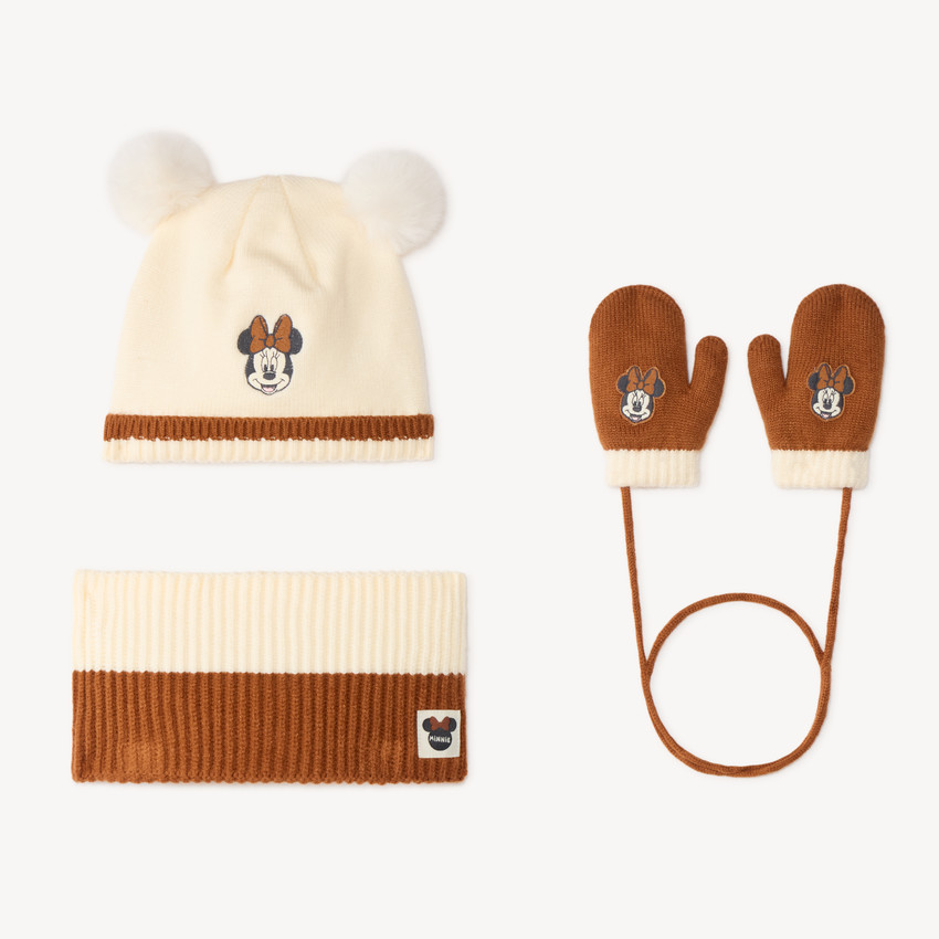 Set bonnet + snood + moufles Minnie bébé fille 