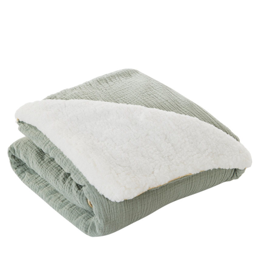 Couverture en tetra doublée sherpa 80 x 80 cm vert 