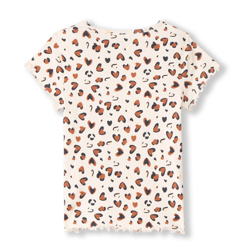 T-shirt manches courtes côtelé imprimé cœurs tachetés pour fille 