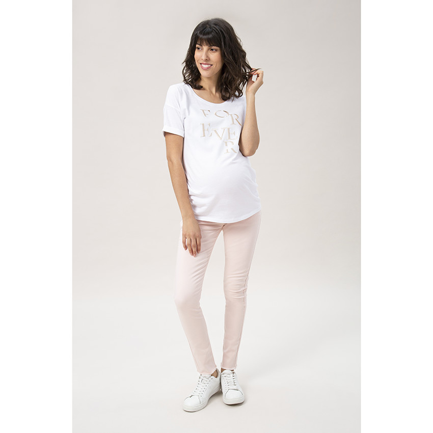 Pantalon de grossesse coupe slim rose pâle à bandeau haut 