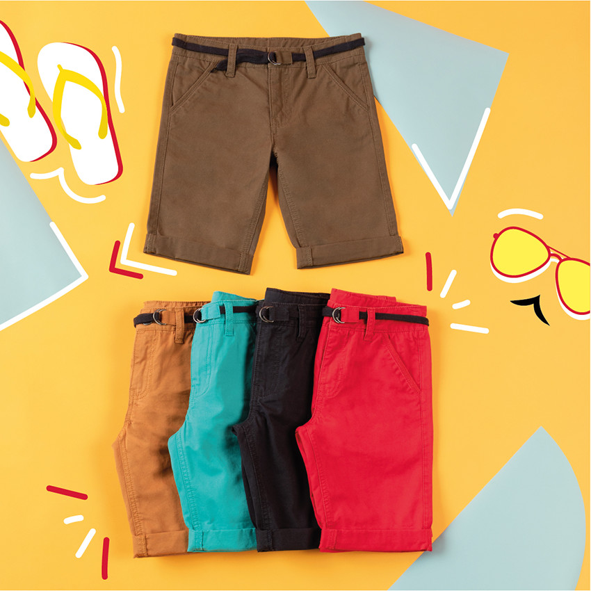 Bermuda en coton uni avec ceinture ajustable 