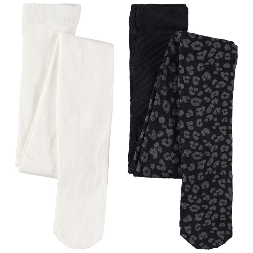 Junior - Lot de 2 collants épais imprimé léopard/uni 