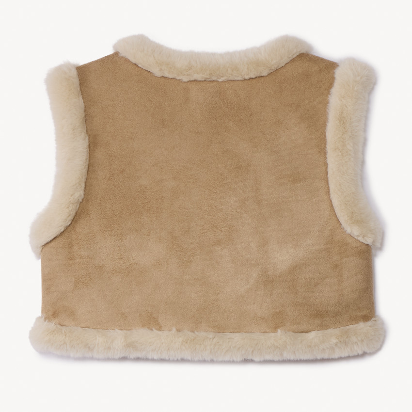 Gilet sans manches en suédine brodée et sherpa pour fille 