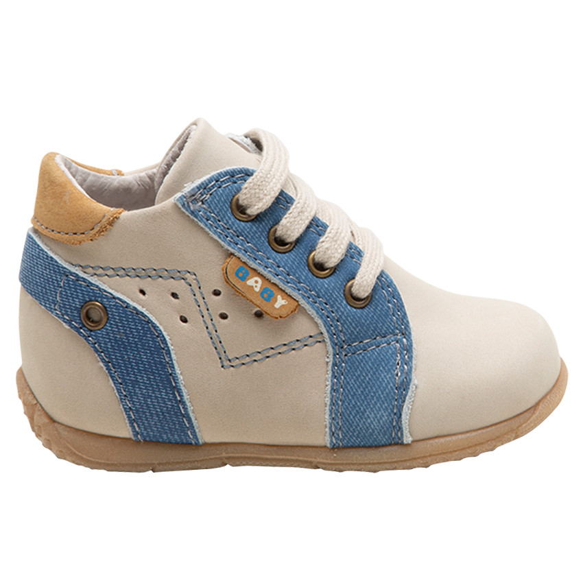 Bottillons à lacets en cuir avec empiècements effet jeans  