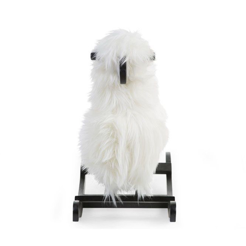 Mouton à bascule sur Base Teak - Blanc/noir 