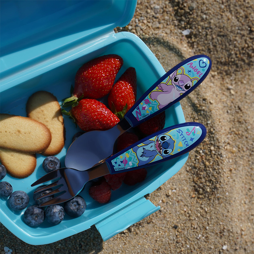 Set de 2 couverts en inox Stitch & Angel Disney bleu 