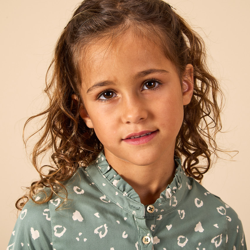 Robe manches longues style chemise imprimé fantaisie pour fille 