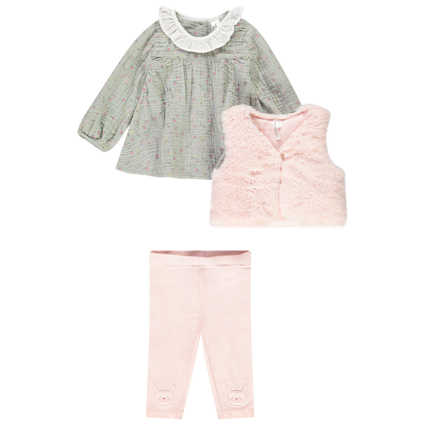 Ensemble tunique + gilet en fausse fourrure + corsaire 