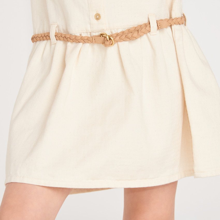 Robe chemise fille manches longues avec ceinture tressée 
