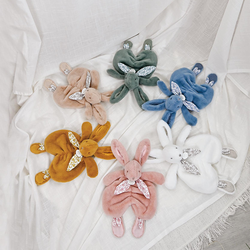 Doudou plat lapin vert sauge 29 cm 