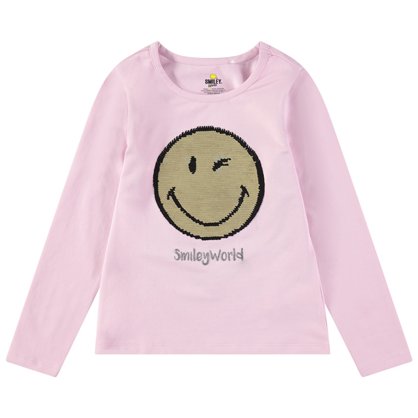 T-shirt manches longues en jersey avec Smiley en sequins magiques  
