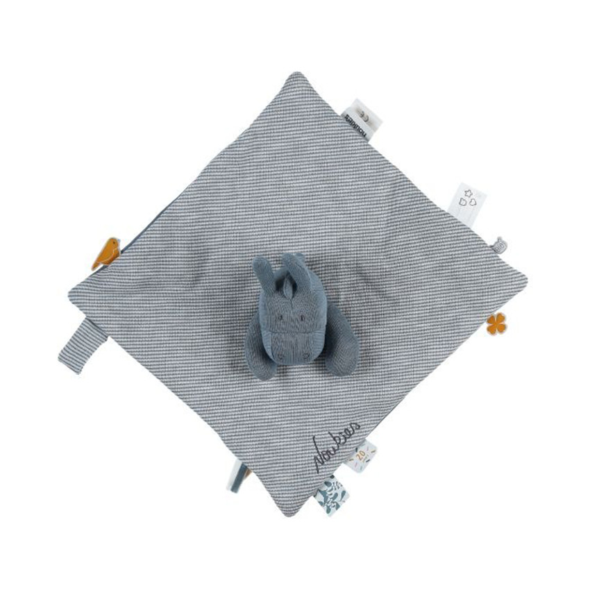 Doudou plat Paco 100% coton - Bleu 