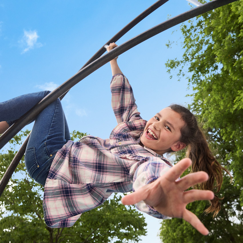 Chemise manches longues en toile à carreaux et volants pour fille