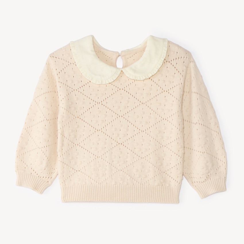 Pull bébé fille en tricot ajouré col Claudine 