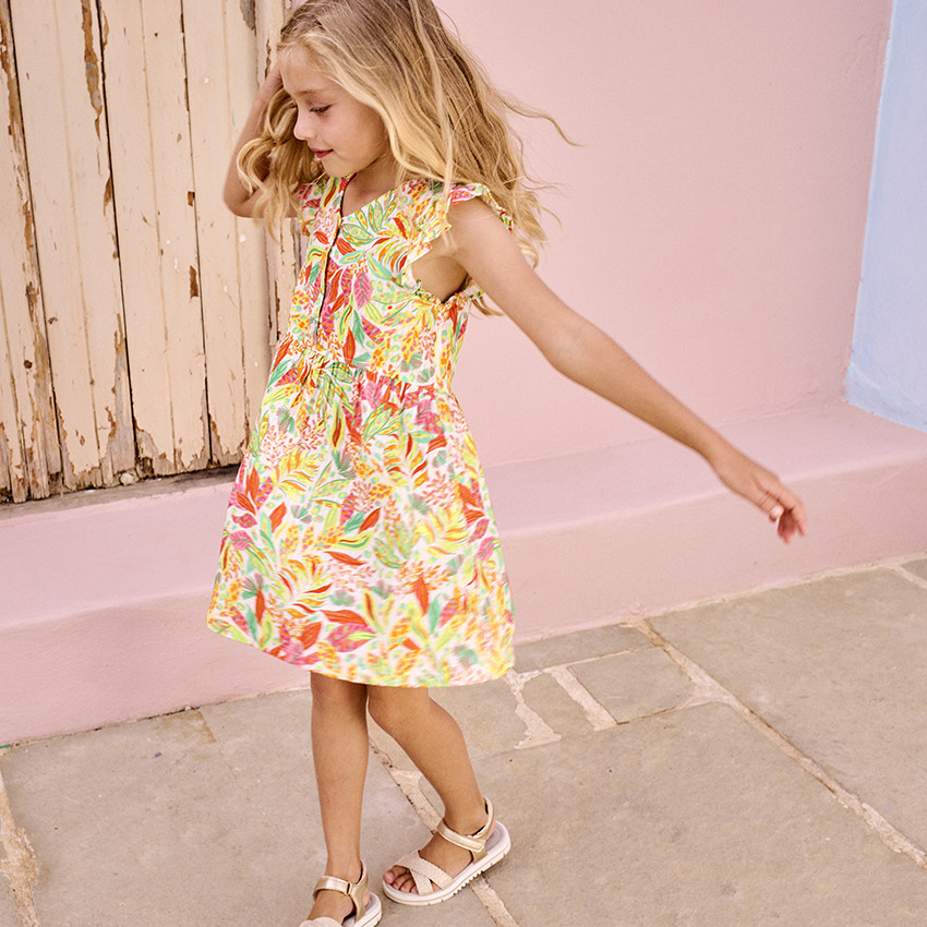 Robe sans manches imprimé végétal pour fille 