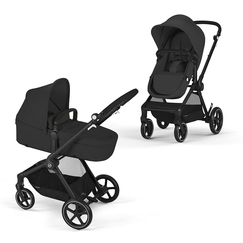 Poussette trio Eos Black Moon Black + nacelle + siège-auto Aton B2 i-Size - Noir (Cybex) - Image 1