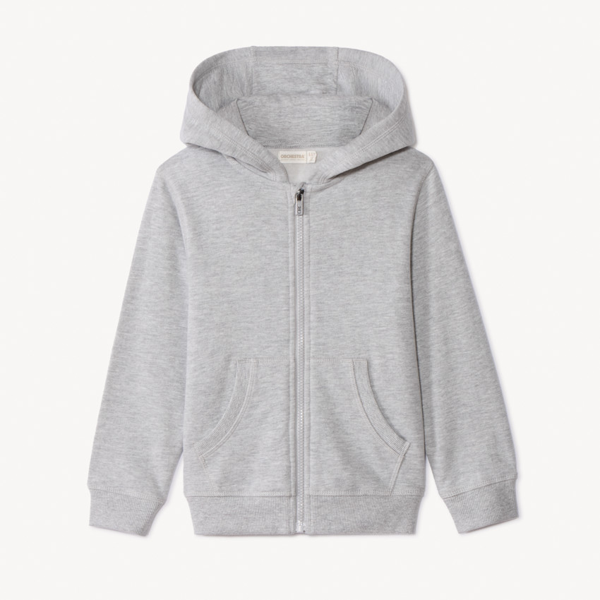 Gilet à capuche en molleton uni pour garçon - Gris chiné