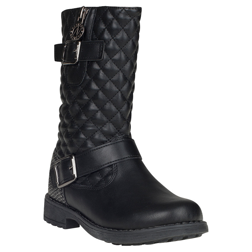 Bottines noires effet matelassé avec boucles fantaisie  