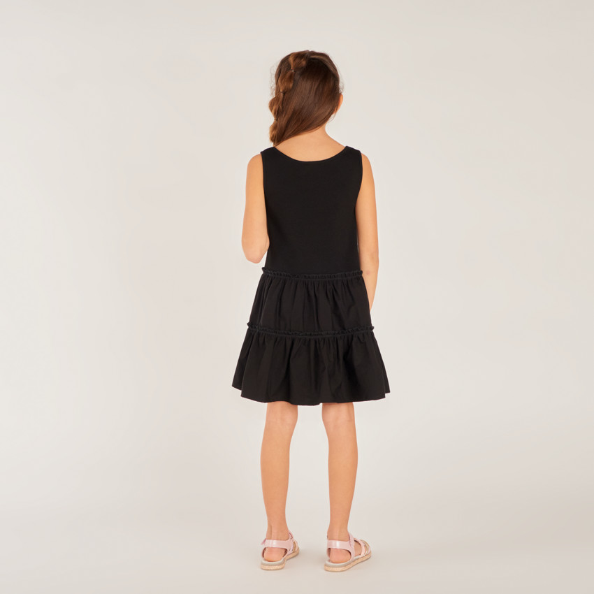 Robe 2-en-1 en bi-matière unie à volants pour fille 