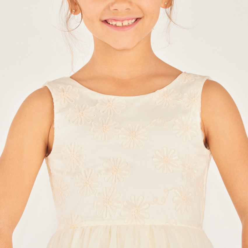 Robe de cérémonie en satin et tulle fleuri pour fille 