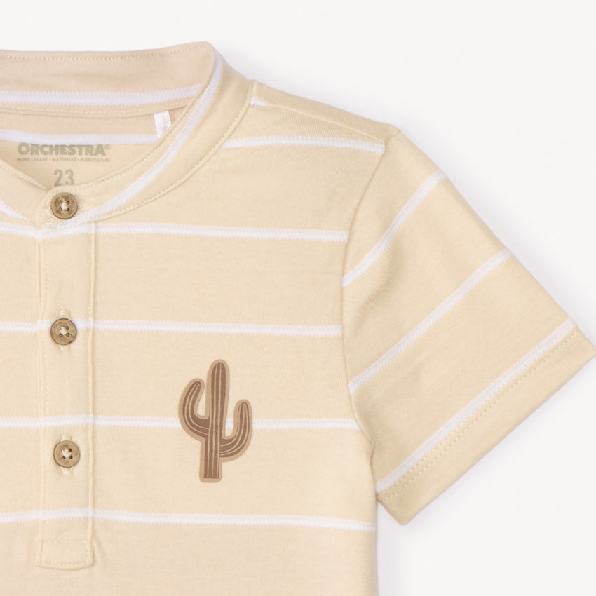 Polo manches courtes rayé patch cactus pour bébé garçon 