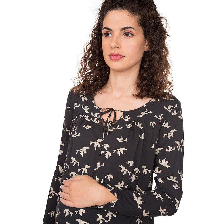 Top de grossesse manches longues avec oiseaux imprimés 