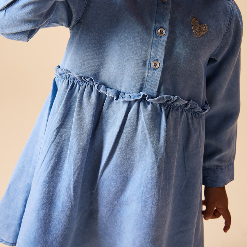 Robe chemise manches longues à cœur brodé pour bébé fille 