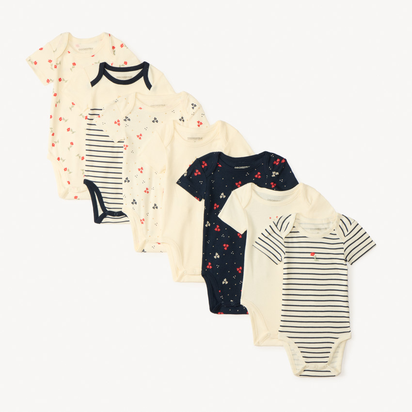 Lot de 7 bodies manches courtes fantaisie pour bébé fille