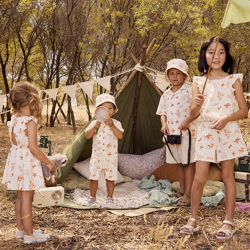 Combishort en tetra imprimé fantaisie vacances pour fille 