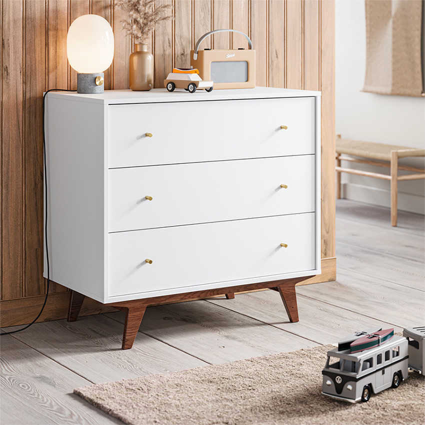 Commode à 3 tiroirs Mid II blanc/noix 