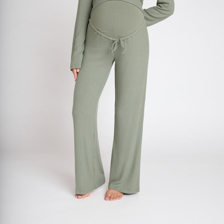 Set pyjama de grossesse uni en maille côtelée 