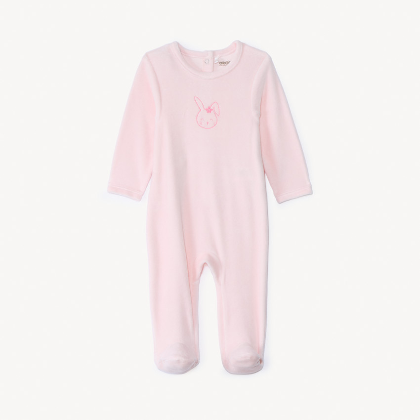 Dors-bien en velours uni avec broderie pour bébé fille  