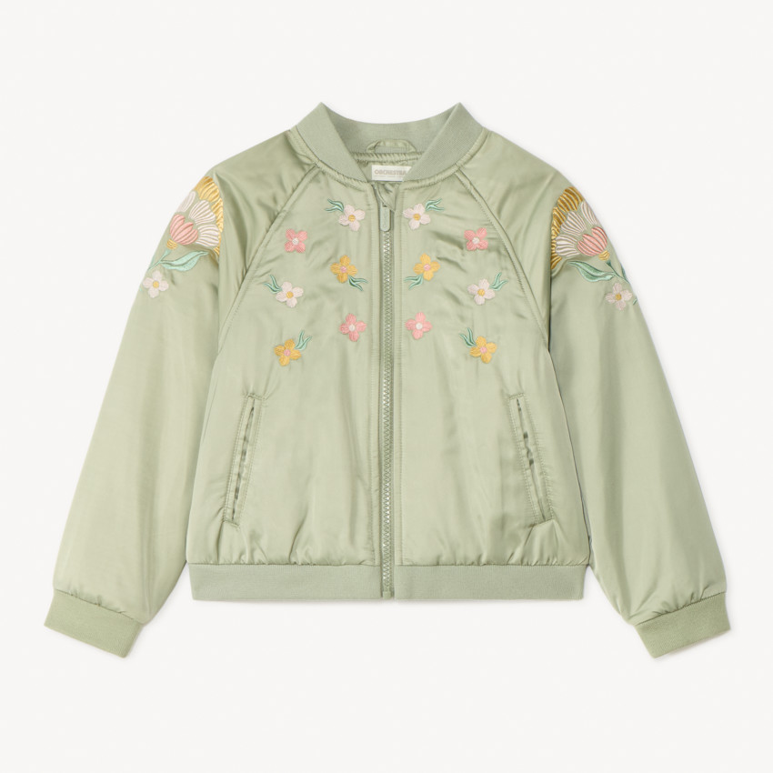 Bomber en toile satinée avec détails brodés pour fille