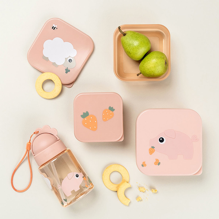 Lot de 3 boîtes à goûter Tiny Farm rose 
