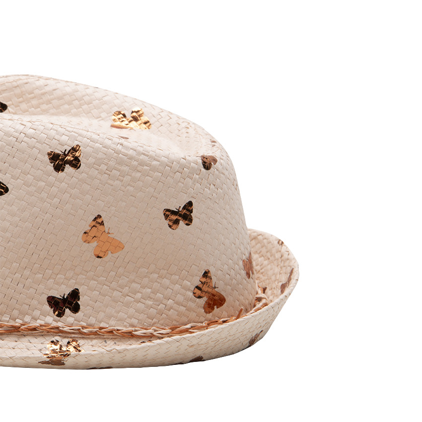 Borsalino effet paille avec papillons en foil doré 