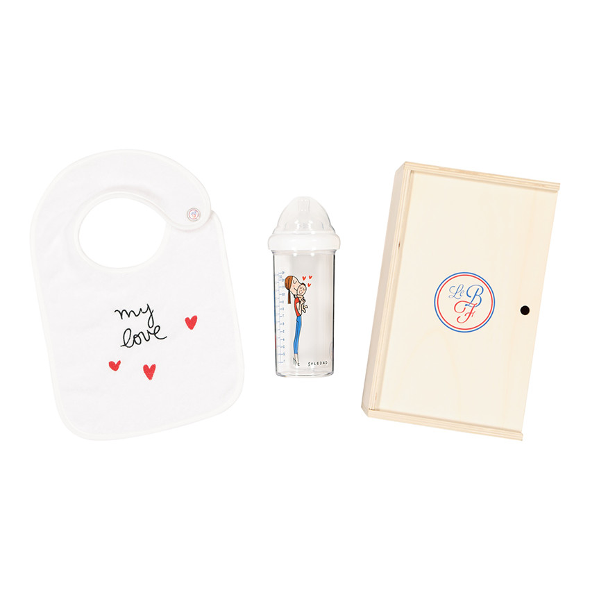 Coffret Bavoir My Love + Biberon 360 ml Maman et Bébé 