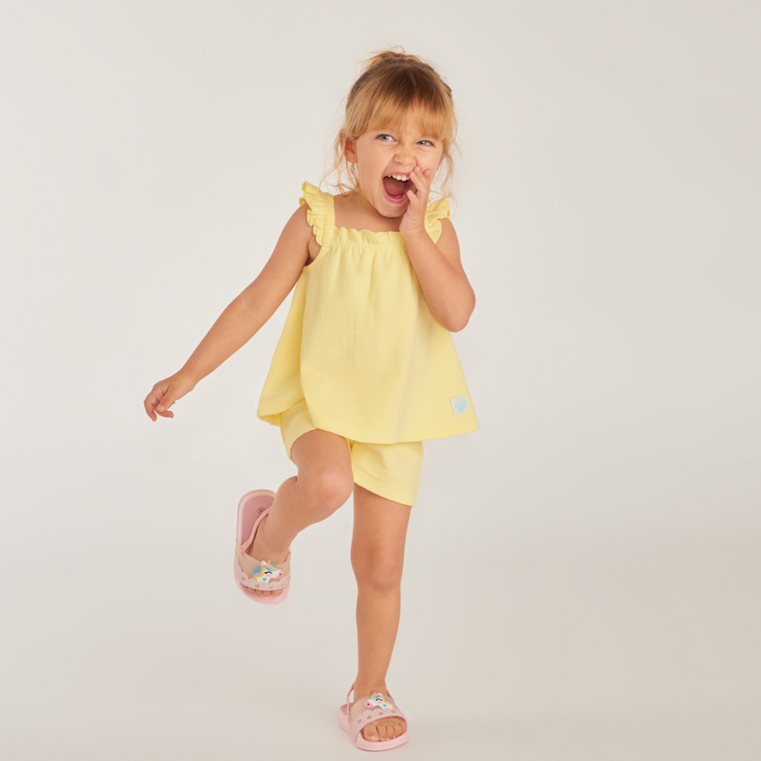 Ensemble 2 pièces tunique + short en maille fantaisie uni pour bébé fille 