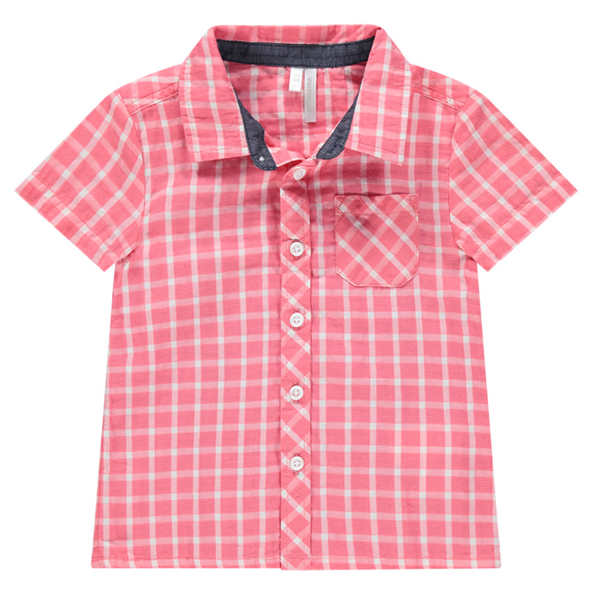 Chemise manches courtes à carreaux contrastés avec poche 